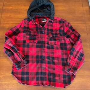 Original Use Flannel Hooded shirt long sleeve red black plaid Men’s M